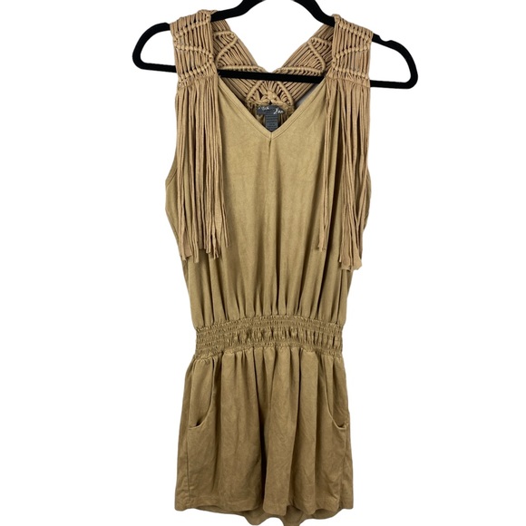 Poetry | Boho Faux Suede Fringe Racerback Sleeveless Mini Dress. Size Medium - Picture 1 of 10